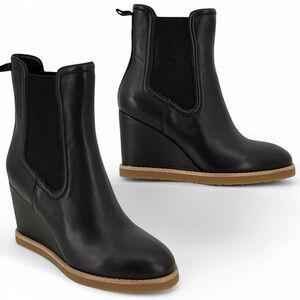 ANTHROPOLOGIE Splendid Wynn Black Leather Wedge Boots Size 7.5M Gothic Goth